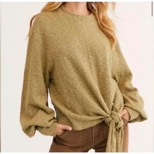 FP Beach Women Gulfport Olive Green Waffle Knit Wrap Long Sleeve Sweater Top Lg